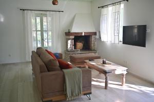 uma sala de estar com um sofá e uma lareira em Villa Regina em Gaios