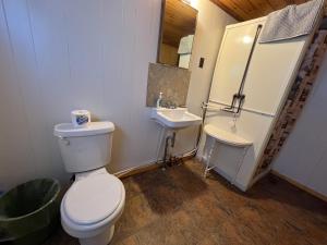 a bathroom with a toilet and a sink at Gray Ghost Camps in Rockwood