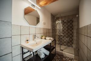 La salle de bains est pourvue d'un lavabo et d'une douche. dans l'établissement Kocbek since 1929, à Sveti Jurij ob Ščavnici
