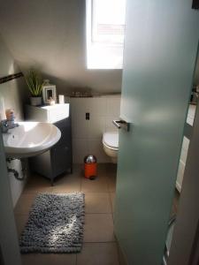 デュースブルクにあるFerienwohnung Glückaufの洗面台とトイレ付きの小さなバスルーム