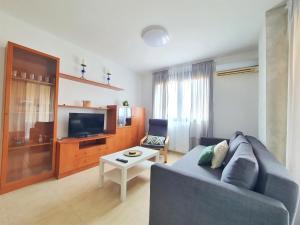 ein Wohnzimmer mit Sofa und Fernseher in der Unterkunft Vistas al mar, céntrico y junto a la Estación - by Aloha Palma in Águilas