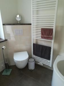 a small bathroom with a toilet and a sink at Apart Schleswig in Schleswig