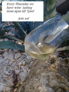 a glass wine bottle sitting on a rock at Wellness Villa Istriana in Umag