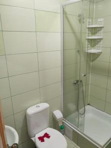 a bathroom with a toilet and a glass shower at ГРАНАТОВЫЙ ДВОРИК-Домики in Alakhadzi