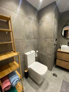 Baño pequeño con aseo y lavamanos en Apartamento en el centro de Benalup-Casas Viejas, en Benalup-Casas Viejas