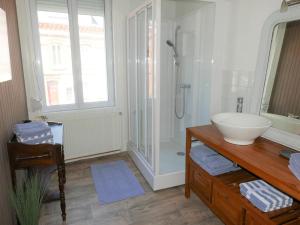 een badkamer met een wastafel en een douche bij Gite les trois matelots in Fécamp