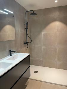 a bathroom with a sink and a shower at C-dream in Blankenberge