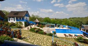une maison et une piscine dans une cour dans l'établissement Nena Art Resort, à Dunavăţu de Jos