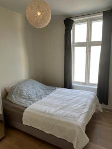 騰斯貝格的住宿－Ahotel - Tønsberg Park，一间卧室设有一张床和一个大窗户