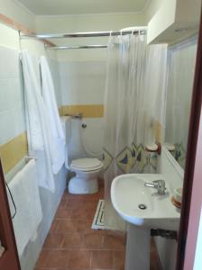 bagno con servizi igienici bianchi e lavandino di CERSETO 2 a Santa Domenica Talao