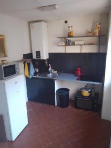 a small kitchen with a sink and a microwave at Royaume des Cieux in Nice