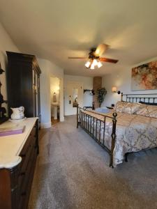 a bedroom with a bed and a ceiling fan at The Fox and the Grapes in Lodi