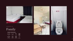 Wat Pa的住宿－C-Code Resort，带卫生间和卧室的房间的三幅照片