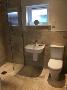 a bathroom with a toilet and a sink and a shower at Newton Bothy in Stirling