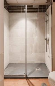 una doccia con porta in vetro in bagno di UrbanChicMalaga Historic Malaga Apt with Calm Private Patio a Málaga