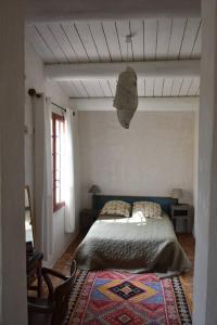 a bedroom with a bed and a rug on the floor at La petite maison des artistes in Séguret