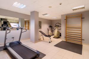 a gym with a treadmill and ellipticals in a room at Iberik Santo Domingo Plaza Hotel in Oviedo