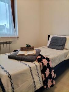 a room with two beds with a book on it at La casina delle viole in Abbadia San Salvatore