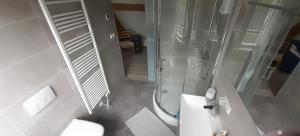 a bathroom with a shower and a toilet and a sink at Superior Familiekamer met eigen badkamer OF een Privékamer met eigen inloopdouche in Anna Paulowna
