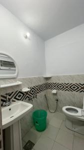 a bathroom with a sink and a toilet at Skardu Lodge in Skardu