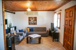 a living room with a couch and a table at Mallos Vacation House in Nea Kalikratia