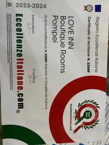 Certifikát, ocenenie alebo iný dokument vystavený v ubytovaní Love inn