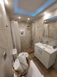 ein Bad mit einem WC und einem Waschbecken in der Unterkunft Central Garden Escape in Thessaloniki private parking in Thessaloniki