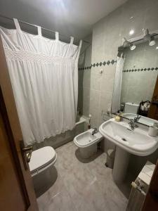 La salle de bains est pourvue de toilettes, d'un lavabo et de toilettes. dans l'établissement Apartamento céntrico en Blanes, à Blanes
