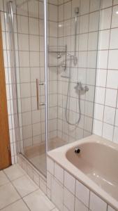 a bathroom with a shower and a tub with a glass door at Ferienwohnung Guth in Wehr