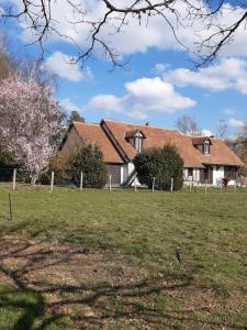 a house in a field with a tree at Oh ! Fleurs des champs in Chaumont-sur-Tharonne