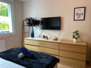 Telewizja i/lub zestaw kina domowego w obiekcie Maison d architecte avec spa
