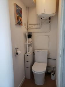 ein kleines Bad mit WC in einem Zimmer in der Unterkunft Canet plage T2 + cabine clim et piscine in Canet-en-Roussillon