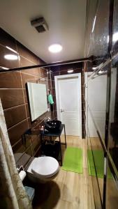 Sirius Apartment في شكودر: حمام مع مرحاض ومرآة وباب +15 صورة