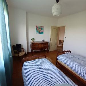 1 dormitorio con 2 camas y escritorio. en La maison de Lili, en Colayrac-Saint-Cirq