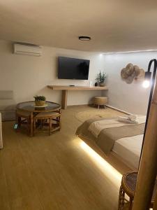 Televízia a/alebo spoločenská miestnosť v ubytovaní Palma Beach House