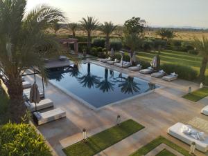 an aerial view of a resort pool with palm trees at Dar Sofil - Adults Only in Marrakesh
