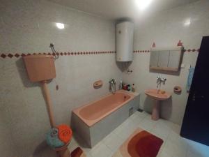 a bathroom with a pink tub and a sink at Libero house in Smederevo
