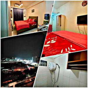 uma colagem de três fotos de um quarto de hotel em Apartment Centerpoint by RR Property em Kayuringin