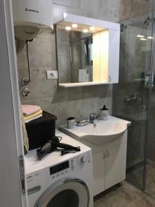 a bathroom with a washing machine and a sink at Villa Sladjana in Mladenovac