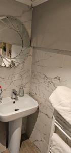 レディングにあるOxford Road Apartmentの白い洗面台と鏡のあるバスルーム +3枚の写真
