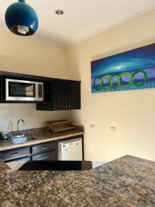 a kitchen with a sink and a microwave at Surf Inn Hermosa in Playa Hermosa
