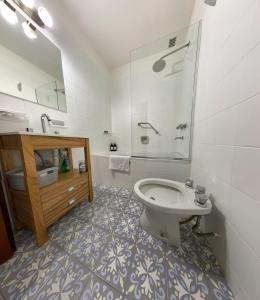 a bathroom with a toilet and a sink and a shower at Camino al Río in Viedma