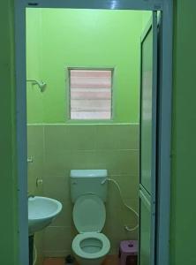 a green bathroom with a toilet and a sink at Homestay sunnah bougainvillea resident Islam 