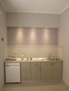 uma cozinha com um lavatório e uma bancada em Evgenios Studios em Kavos
