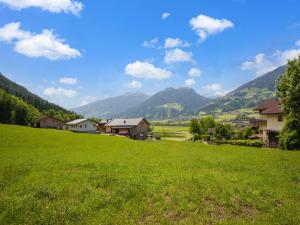 a green field with houses and mountains in the background at Beautiful apartment in Hart im Zillertal with mountain view in Hart im Zillertal
