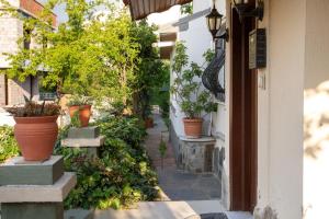 an alley with potted plants on the side of a building at Spacious Detached House with Garden in Izmir in Ulucak