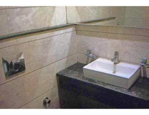ein Badezimmer mit einem weißen Waschbecken auf der Theke in der Unterkunft Hotel The Bay Inn, Konark in Pānchagān