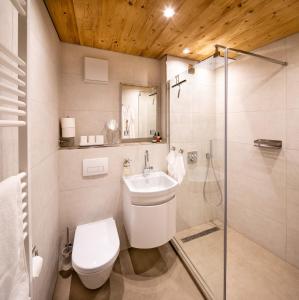 a bathroom with a toilet and a sink and a shower at Ferienwohnung Bergnah in Pfronten