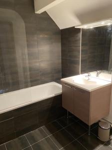 a bathroom with a sink and a bath tub at Duplex 10 personnes in Saint-Lary-Soulan