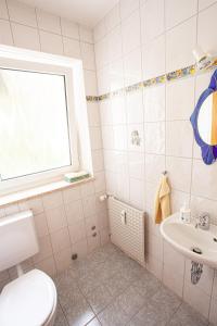 a bathroom with a toilet and a sink at FeWo Bergliebe, Oberstaufen-Wiedemannsdorf in Oberreute